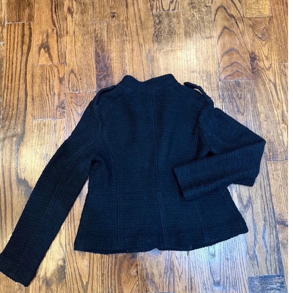 Ann Taylor LOFT Black Boucle Military Blazer Jacket Petite 4P Crest Button Coat